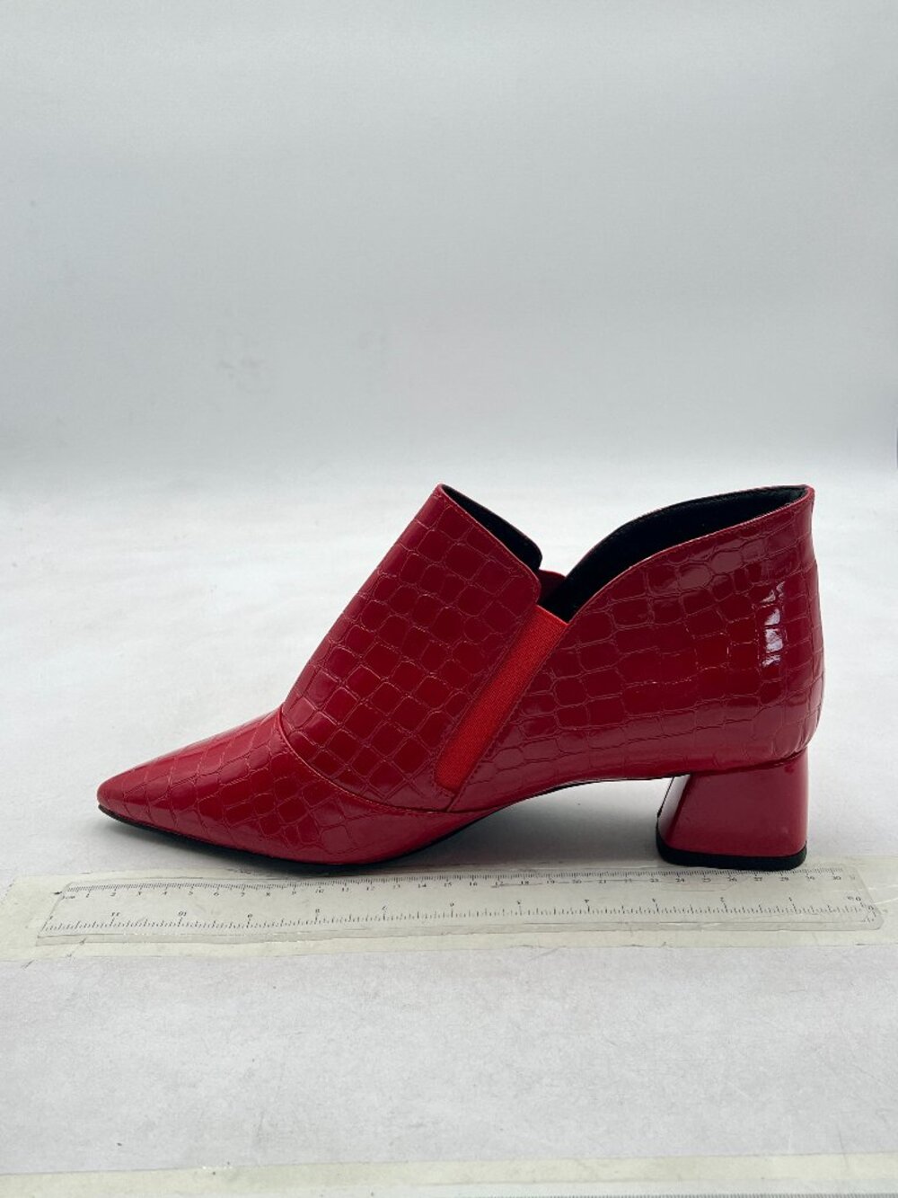 YDN Red Sexy Pointed Toe Ankle Boots Chunky Low Heel Booties Pull on Shoe - Picture 2 of 8